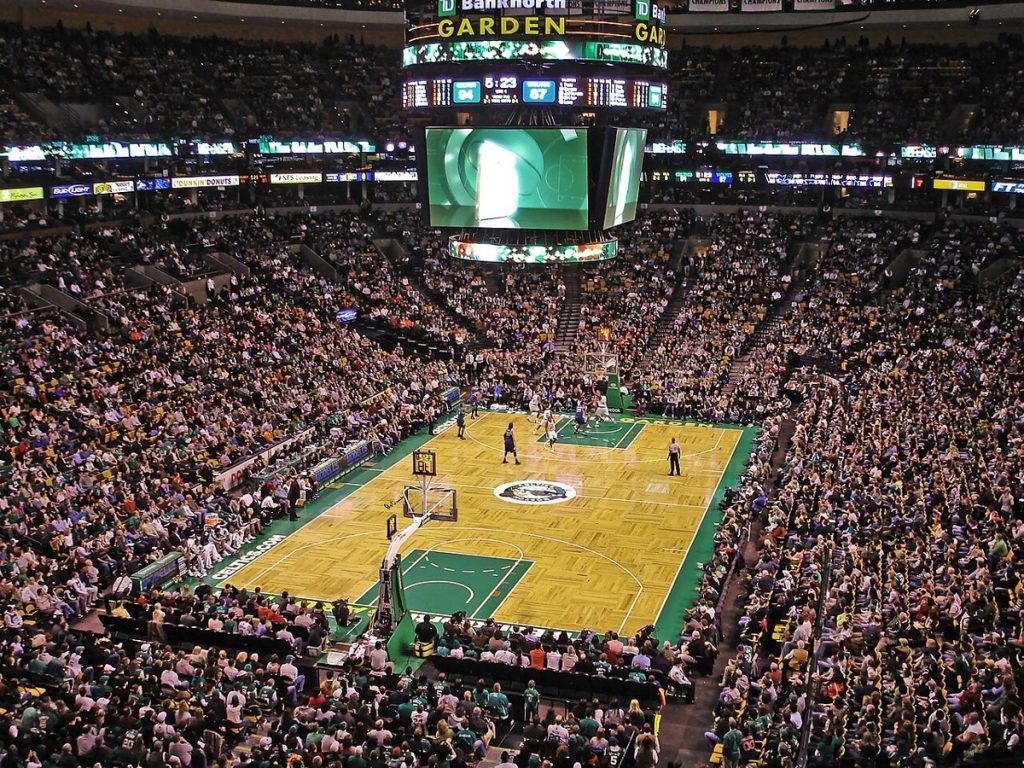 Boston Celtics game in a packed arena