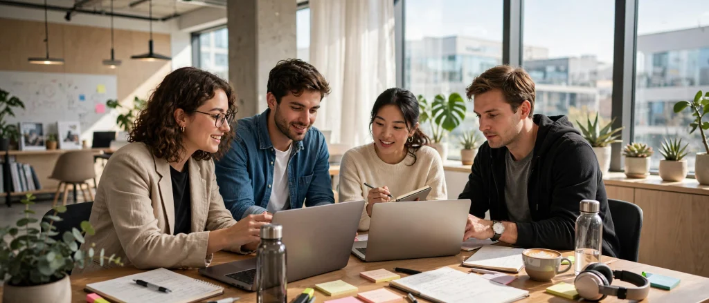 Young professionals collaborating in a bright modern office